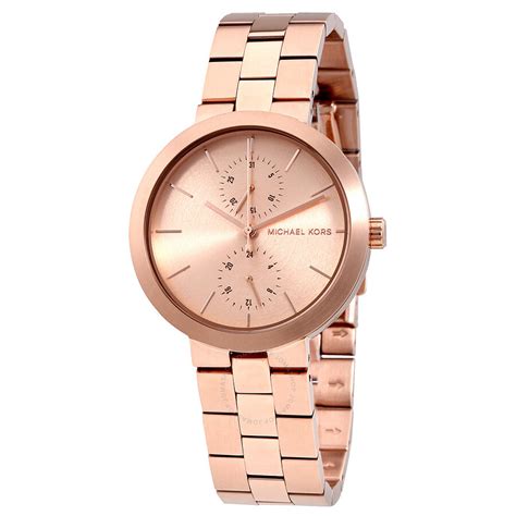 michael kors ladies garner rose gold-tone leather watch|michael kors rose gold.